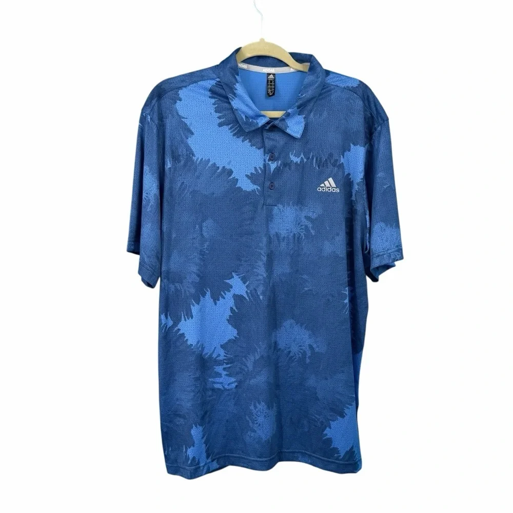 Adidas Blue Abstract Print Golf Polo | Performance Shirt
